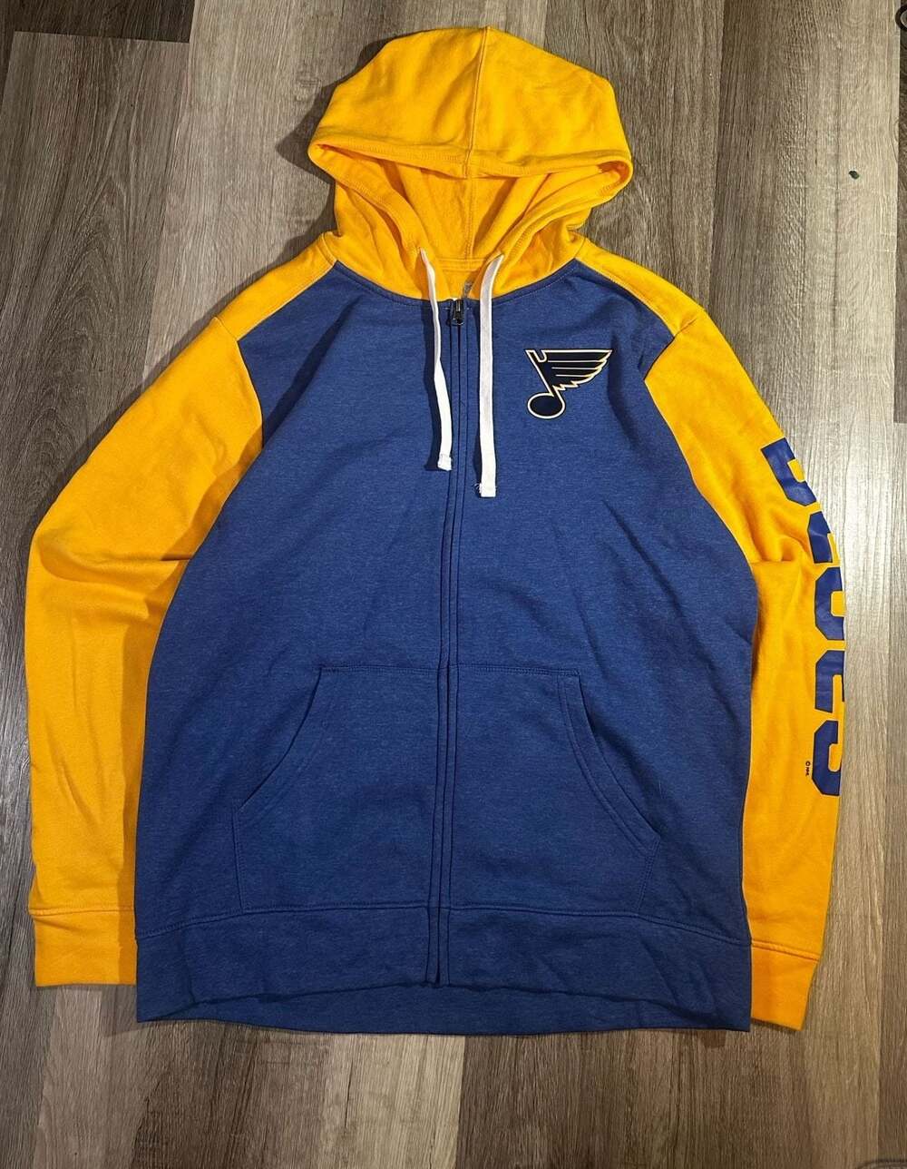 Fanatics St. Louis Blues NHL Full Zip Hoodie Blue Yellow Size Large